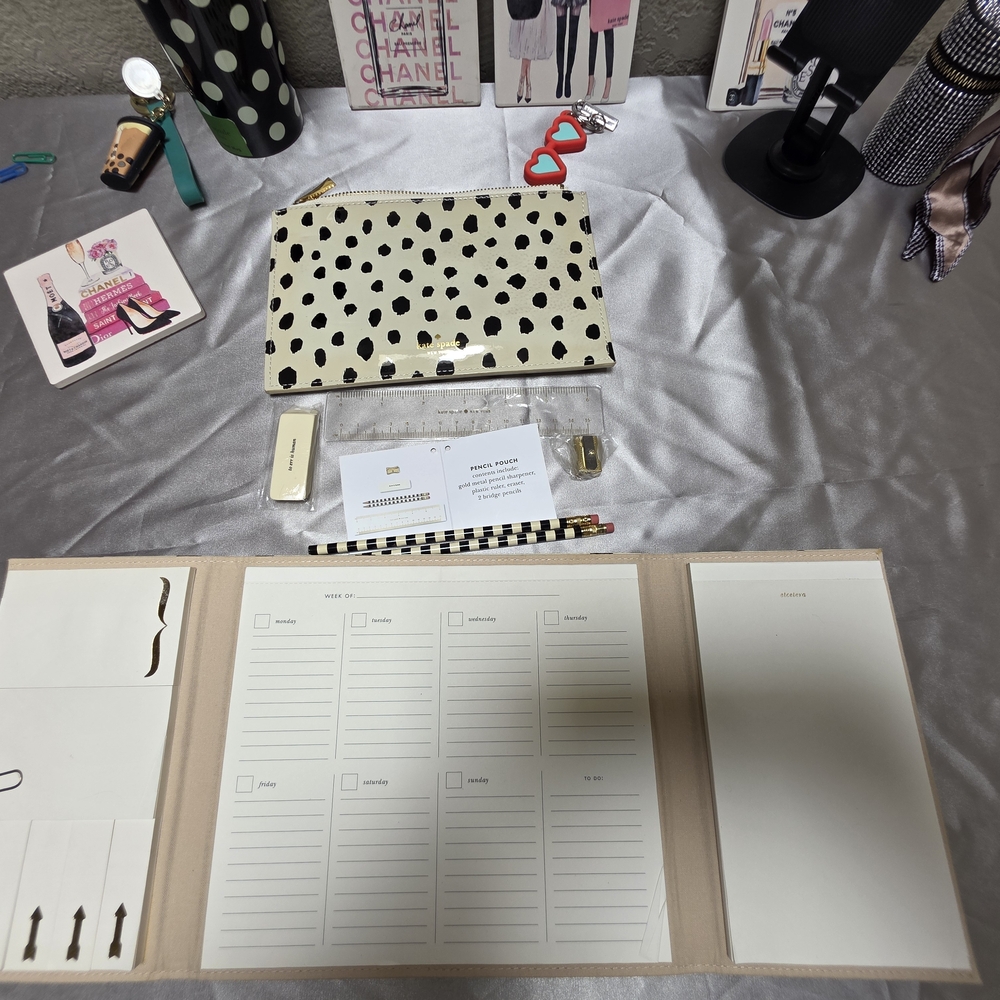 Kate Spade Black & Ivory Polka Dot Patent Zip Pouch And Kate Spadedesk organizer
